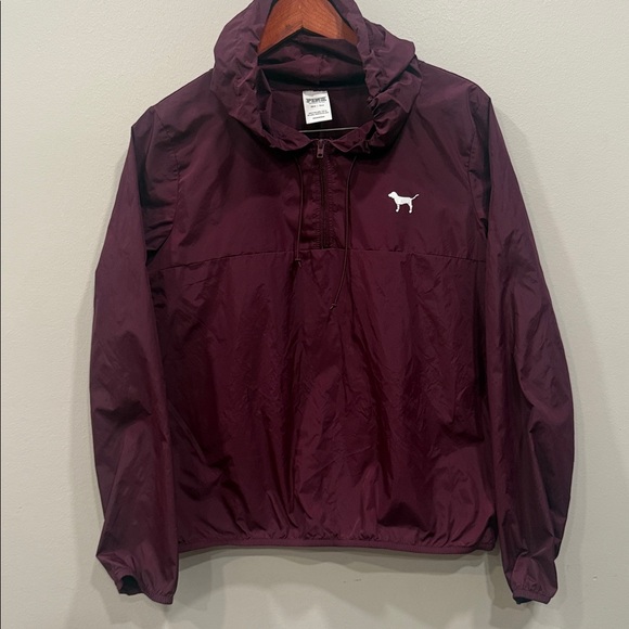 Victoria's Secret PINK Maroon 1/4 Zip Nylon Pullover Hooded Jacket Size XS - Picture 1 of 6